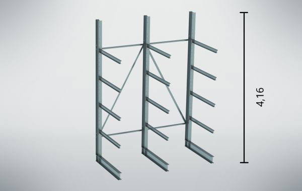 Kragarmregal neu 1-seitig Höhe: 4,16m, 4 Kragarme, 500 kg, 1,20m Länge 3,10m - 10,60m VERSAND DEUTSCHLANDWEIT KOSTENLOS !